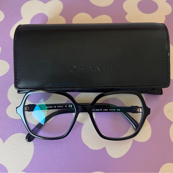 CHANEL Square Black Frame Logo Anti Reflection Eye Glasses - Picture 1 of 8